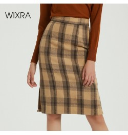 2023 New Vintage Plaid Skirts Elegant High Waist Knee-Length Woolen Skirt Split Ladies Bottom Autumn Winter $50.15 - Skirts