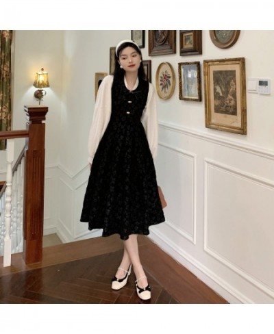 Women Two-piece Dress Sets 2023 Spring Korea Style V Neck Long-Sleeved Button Up Shirt High Waist Jacquard Suspender Dresses ...
