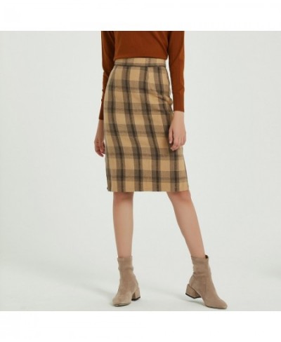 2023 New Vintage Plaid Skirts Elegant High Waist Knee-Length Woolen Skirt Split Ladies Bottom Autumn Winter $50.15 - Skirts