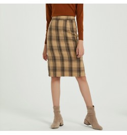 2023 New Vintage Plaid Skirts Elegant High Waist Knee-Length Woolen Skirt Split Ladies Bottom Autumn Winter $50.15 - Skirts