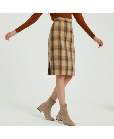 2023 New Vintage Plaid Skirts Elegant High Waist Knee-Length Woolen Skirt Split Ladies Bottom Autumn Winter $50.15 - Skirts