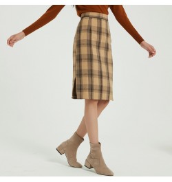 2023 New Vintage Plaid Skirts Elegant High Waist Knee-Length Woolen Skirt Split Ladies Bottom Autumn Winter $50.15 - Skirts