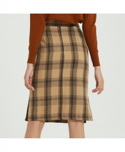 2023 New Vintage Plaid Skirts Elegant High Waist Knee-Length Woolen Skirt Split Ladies Bottom Autumn Winter $50.15 - Skirts