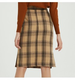 2023 New Vintage Plaid Skirts Elegant High Waist Knee-Length Woolen Skirt Split Ladies Bottom Autumn Winter $50.15 - Skirts