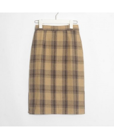 2023 New Vintage Plaid Skirts Elegant High Waist Knee-Length Woolen Skirt Split Ladies Bottom Autumn Winter $50.15 - Skirts