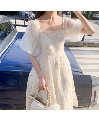 French Vintage Casual Fairy Dress Female One-piece Dress Korean Puff Sleeve Lace Sexy Party Midi Dresses Women's Summer 2023 ...
