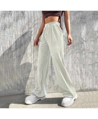 2023 Spring Wide Trousers for Women Soft High Waist Casual Straight Pants Women's Green Pants Loose Elastic Waist Slacks $21....