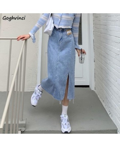 Women Midi Skirts Denim Letter Slender Slide-slit Retro Classic Korean Style Teenagers Hipster All-match Summer Hot $33.65 - ...