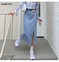 Women Midi Skirts Denim Letter Slender Slide-slit Retro Classic Korean Style Teenagers Hipster All-match Summer Hot $33.65 - ...