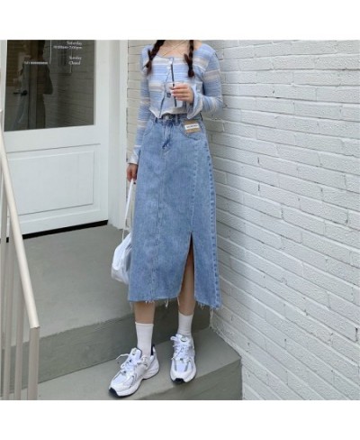 Women Midi Skirts Denim Letter Slender Slide-slit Retro Classic Korean Style Teenagers Hipster All-match Summer Hot $33.65 - ...