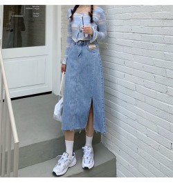 Women Midi Skirts Denim Letter Slender Slide-slit Retro Classic Korean Style Teenagers Hipster All-match Summer Hot $33.65 - ...