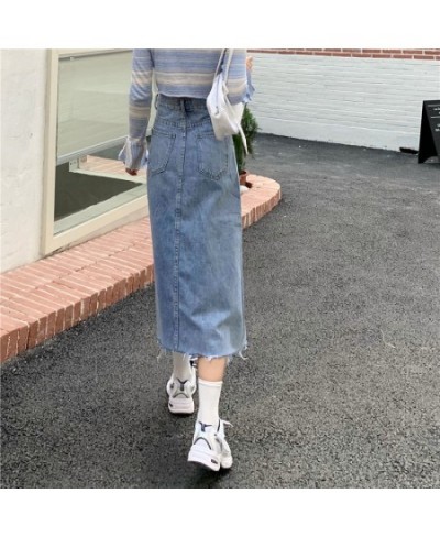 Women Midi Skirts Denim Letter Slender Slide-slit Retro Classic Korean Style Teenagers Hipster All-match Summer Hot $33.65 - ...