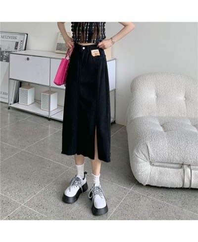 Women Midi Skirts Denim Letter Slender Slide-slit Retro Classic Korean Style Teenagers Hipster All-match Summer Hot $33.65 - ...