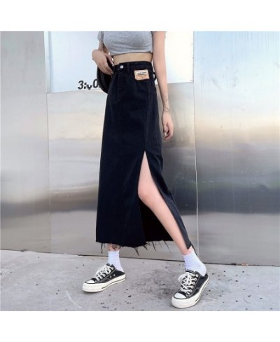 Women Midi Skirts Denim Letter Slender Slide-slit Retro Classic Korean Style Teenagers Hipster All-match Summer Hot $33.65 - ...