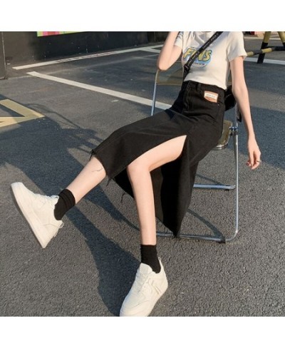 Women Midi Skirts Denim Letter Slender Slide-slit Retro Classic Korean Style Teenagers Hipster All-match Summer Hot $33.65 - ...