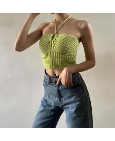 Sweet Hot Girl Knitted Camisole Halter Strap Slim Fit Crop Top Women Shirt Cute $43.91 - Tops & Tees