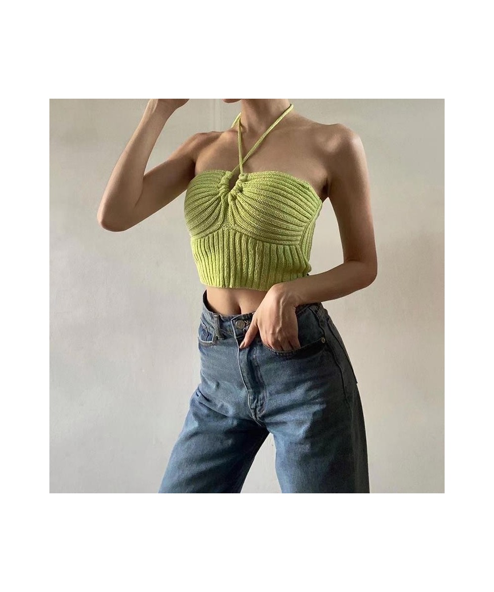 Sweet Hot Girl Knitted Camisole Halter Strap Slim Fit Crop Top Women Shirt Cute $43.91 - Tops & Tees