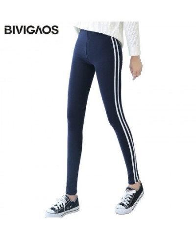 Womens New Casual Leggings Side White Stripe Elastic Cotton Leggings Pants Women Clothing Fashion Legging for Women $24.24 - ...