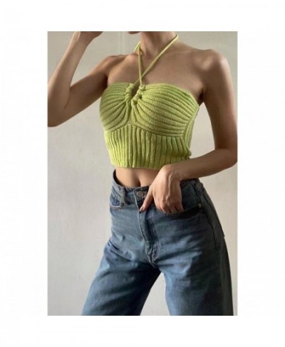 Sweet Hot Girl Knitted Camisole Halter Strap Slim Fit Crop Top Women Shirt Cute $43.91 - Tops & Tees