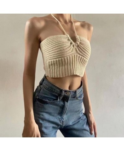 Sweet Hot Girl Knitted Camisole Halter Strap Slim Fit Crop Top Women Shirt Cute $43.91 - Tops & Tees