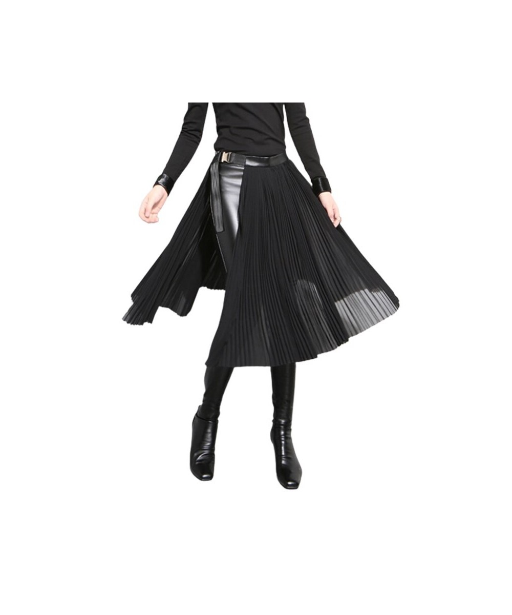 Adjustable Metal Button Split-Side Pleated Skirt Summer Fashion High Street Black Midi Skirts For Women 2023 New $50.91 - Skirts