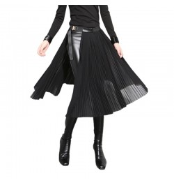 Adjustable Metal Button Split-Side Pleated Skirt Summer Fashion High Street Black Midi Skirts For Women 2023 New $50.91 - Skirts