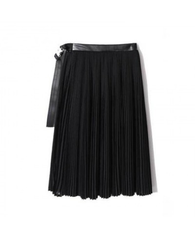 Adjustable Metal Button Split-Side Pleated Skirt Summer Fashion High Street Black Midi Skirts For Women 2023 New $50.91 - Skirts