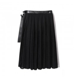 Adjustable Metal Button Split-Side Pleated Skirt Summer Fashion High Street Black Midi Skirts For Women 2023 New $50.91 - Skirts