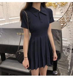 Short Sleeve Dress Women Summer Folds Simple Casual Turn-down Collar A-line Korean Style College Street Wear Tender Young $36...