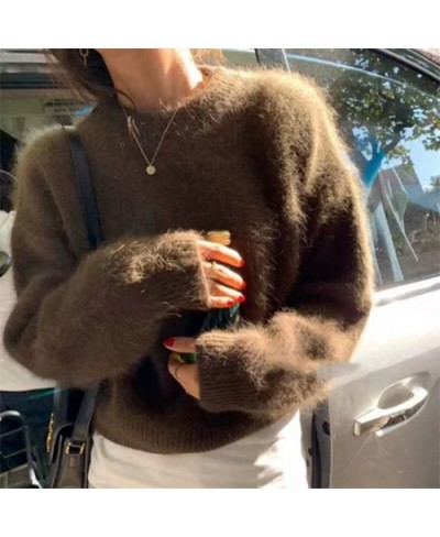 Real 100% Mink Cashmere Sweater Fluffy Loose Round Collar Jumper Female Warm Autumn Winter W023 $74.16 - Sweaters