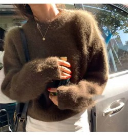 Real 100% Mink Cashmere Sweater Fluffy Loose Round Collar Jumper Female Warm Autumn Winter W023 $74.16 - Sweaters