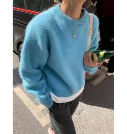 Real 100% Mink Cashmere Sweater Fluffy Loose Round Collar Jumper Female Warm Autumn Winter W023 $74.16 - Sweaters