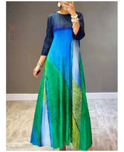 Elegant Dress For Women Printing Color Block Round Neck Long Dresses Female Clothing 2023 Spring Summer 2D1063A $76.95 - Dresses