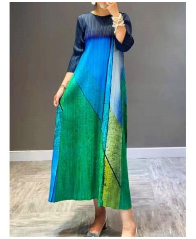 Elegant Dress For Women Printing Color Block Round Neck Long Dresses Female Clothing 2023 Spring Summer 2D1063A $76.95 - Dresses