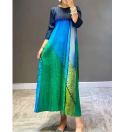 Elegant Dress For Women Printing Color Block Round Neck Long Dresses Female Clothing 2023 Spring Summer 2D1063A $76.95 - Dresses