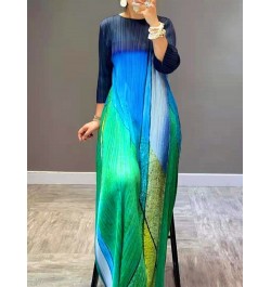 Elegant Dress For Women Printing Color Block Round Neck Long Dresses Female Clothing 2023 Spring Summer 2D1063A $76.95 - Dresses