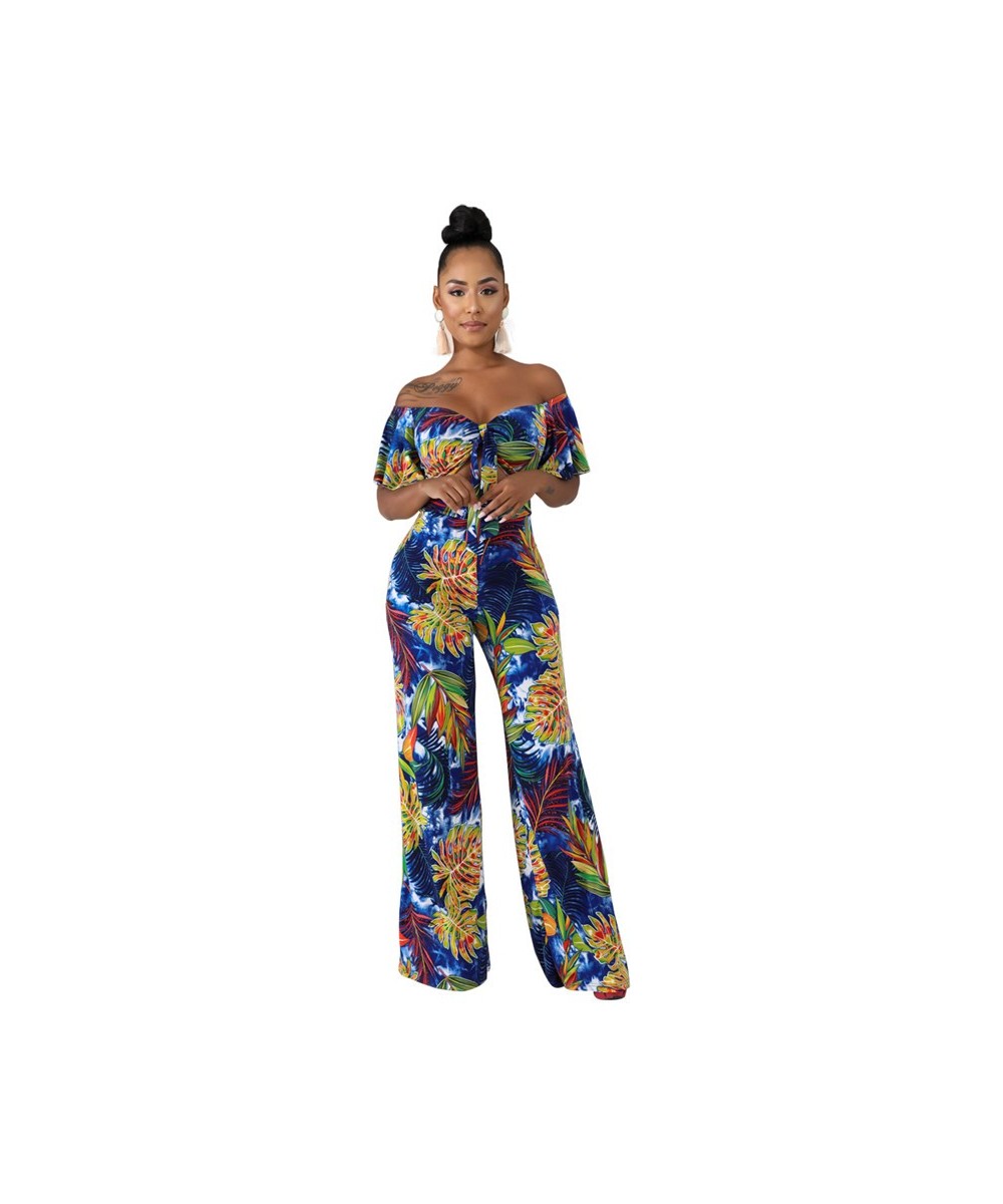 Women Casual Wide Leg Pant Boho Summer Playsuit Romper 2023 Sexy Off Shoulder Backless Bandage Crop Top Floral Print Jumpsuit...