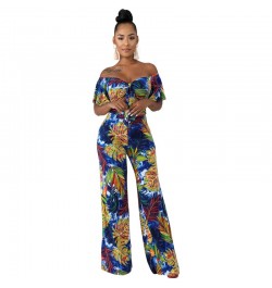 Women Casual Wide Leg Pant Boho Summer Playsuit Romper 2023 Sexy Off Shoulder Backless Bandage Crop Top Floral Print Jumpsuit...