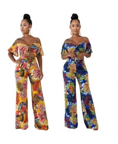 Women Casual Wide Leg Pant Boho Summer Playsuit Romper 2023 Sexy Off Shoulder Backless Bandage Crop Top Floral Print Jumpsuit...