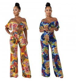 Women Casual Wide Leg Pant Boho Summer Playsuit Romper 2023 Sexy Off Shoulder Backless Bandage Crop Top Floral Print Jumpsuit...