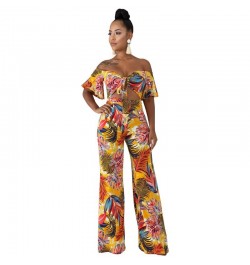 Women Casual Wide Leg Pant Boho Summer Playsuit Romper 2023 Sexy Off Shoulder Backless Bandage Crop Top Floral Print Jumpsuit...