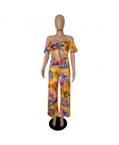 Women Casual Wide Leg Pant Boho Summer Playsuit Romper 2023 Sexy Off Shoulder Backless Bandage Crop Top Floral Print Jumpsuit...