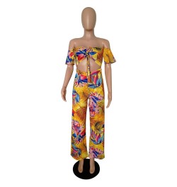 Women Casual Wide Leg Pant Boho Summer Playsuit Romper 2023 Sexy Off Shoulder Backless Bandage Crop Top Floral Print Jumpsuit...