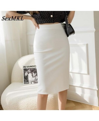 Fashion High Waist Office White Skirts Women 2022 Elegant Korean Bodycon Black Skirt Y2k Sexy Slim Knee Length OL Pencil Skir...