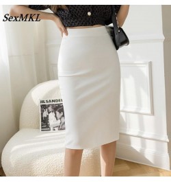 Fashion High Waist Office White Skirts Women 2022 Elegant Korean Bodycon Black Skirt Y2k Sexy Slim Knee Length OL Pencil Skir...