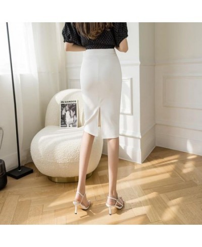 Fashion High Waist Office White Skirts Women 2022 Elegant Korean Bodycon Black Skirt Y2k Sexy Slim Knee Length OL Pencil Skir...