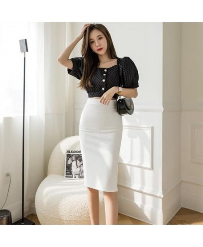 Fashion High Waist Office White Skirts Women 2022 Elegant Korean Bodycon Black Skirt Y2k Sexy Slim Knee Length OL Pencil Skir...