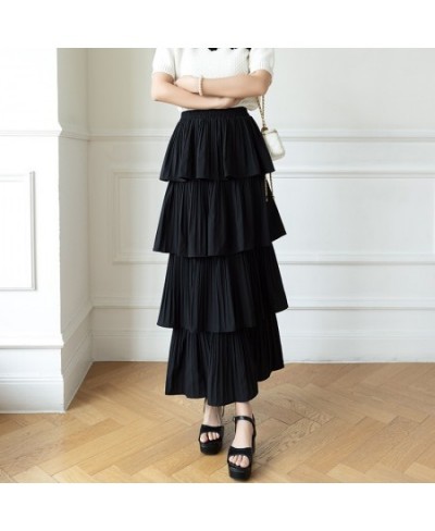 2023 New Spring Summer Black Elegant Tiered Skirt Ladies Vintage High Waist Pleated Skirts Female Fashion A-line Long Skirt $...