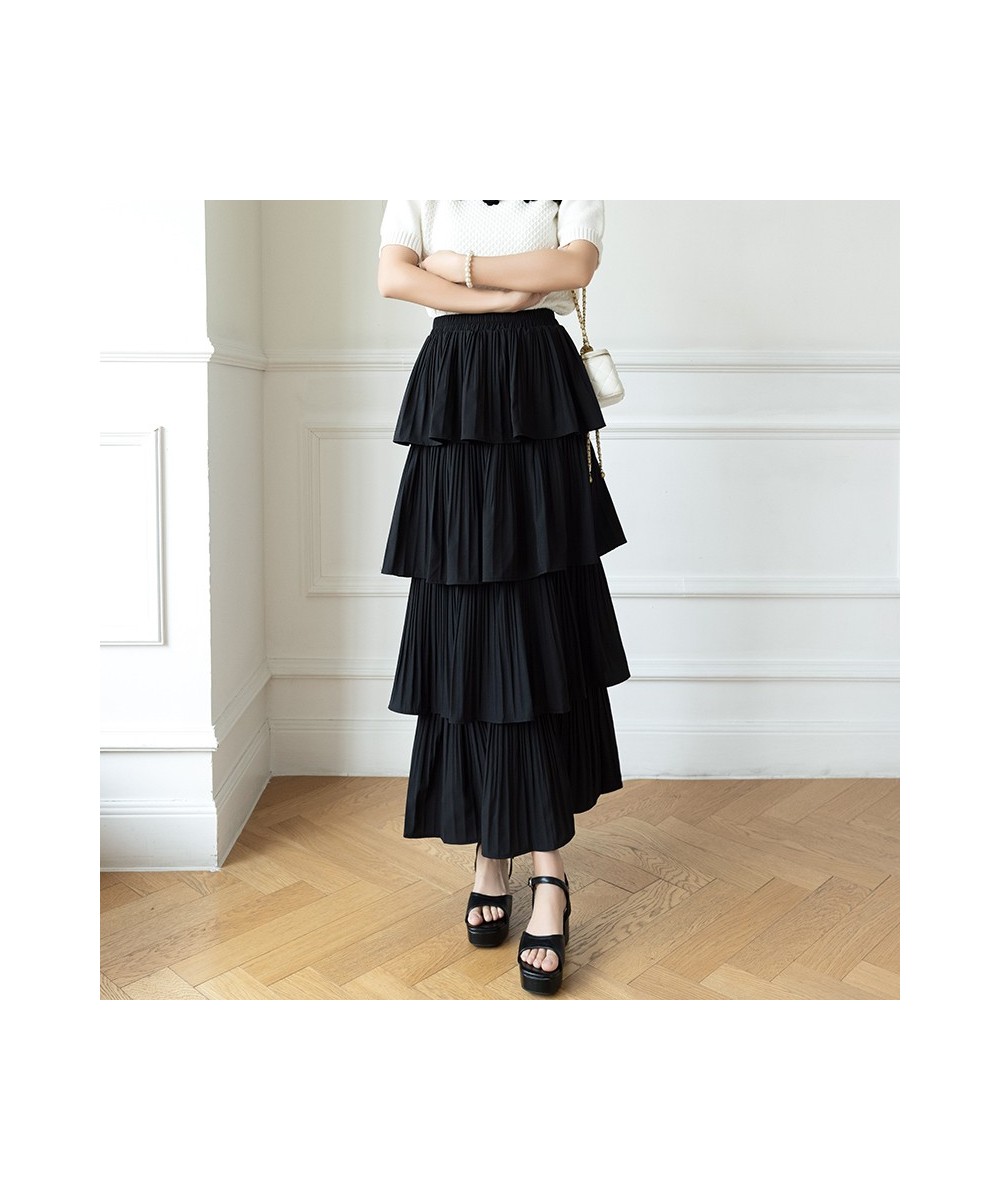 2023 New Spring Summer Black Elegant Tiered Skirt Ladies Vintage High Waist Pleated Skirts Female Fashion A-line Long Skirt $...