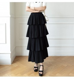 2023 New Spring Summer Black Elegant Tiered Skirt Ladies Vintage High Waist Pleated Skirts Female Fashion A-line Long Skirt $...